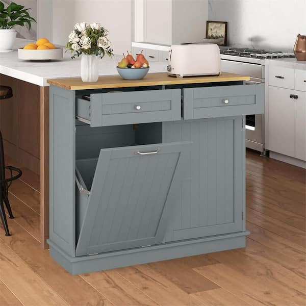 Costway Gray MDF 39.5 in. Wooden Kitchen Sideboard Trash Cabinet