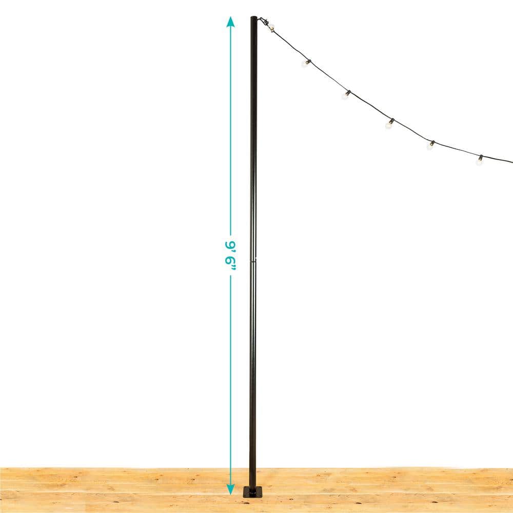 9.5ft Black Powder-Coated Steel String Light Pole Stand