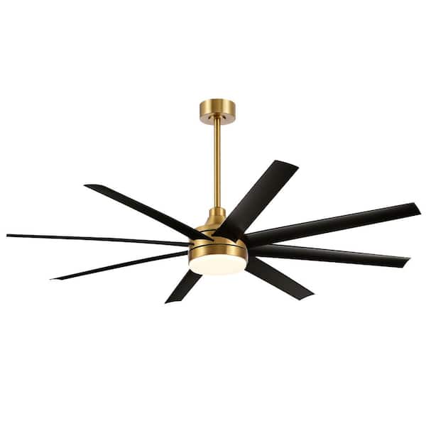 Aaron 65 in. Integrated LED Indoor Black-Blade Gold Ceiling Fans with Light and Remote Control Included