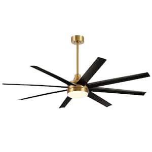 Aaron 65 in. Integrated LED Indoor Black-Blade Gold Ceiling Fans with Light and Remote Control Included