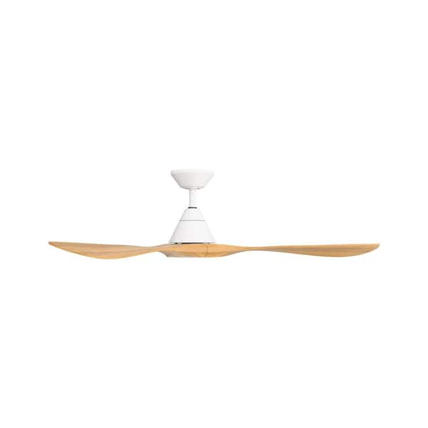 Carve 60 in. Smart Indoor/Outdoor Matte White/Honey Oak Downrod Mount Standard Ceiling Fan with Remote