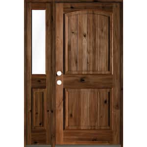 46 in. x 80 in. Rustic Knotty Alder Right-Hand/Inswing Clear Glass Provincial Stain Wood Prehung Front Door w/Sidelite