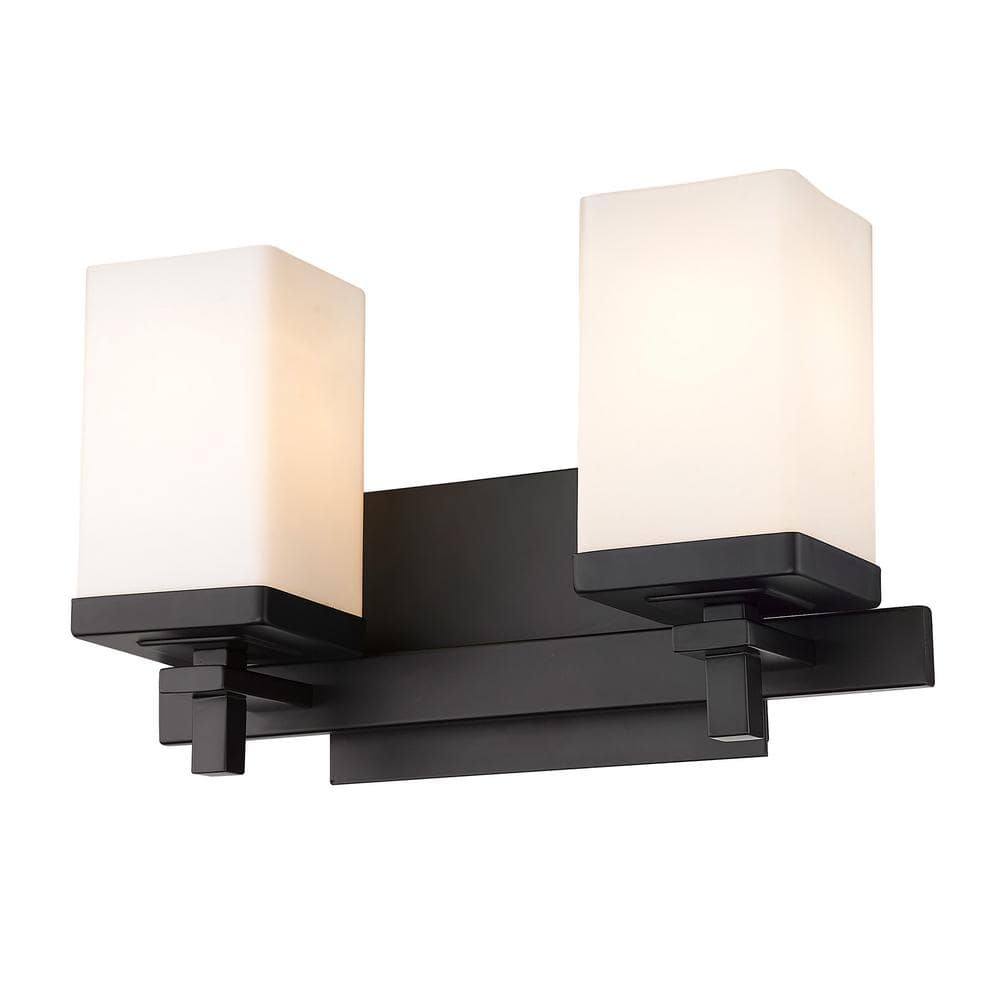Matte Black 13'' Modern Vanity Light with Square Opal Glass Shades