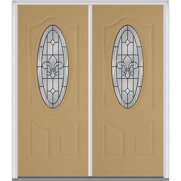 MMI Door 72 in. x 80 in. Carrollton Left-Hand Inswing Oval Lite Decorative 2-Panel Painted Fiberglass Smooth Prehung Front Door