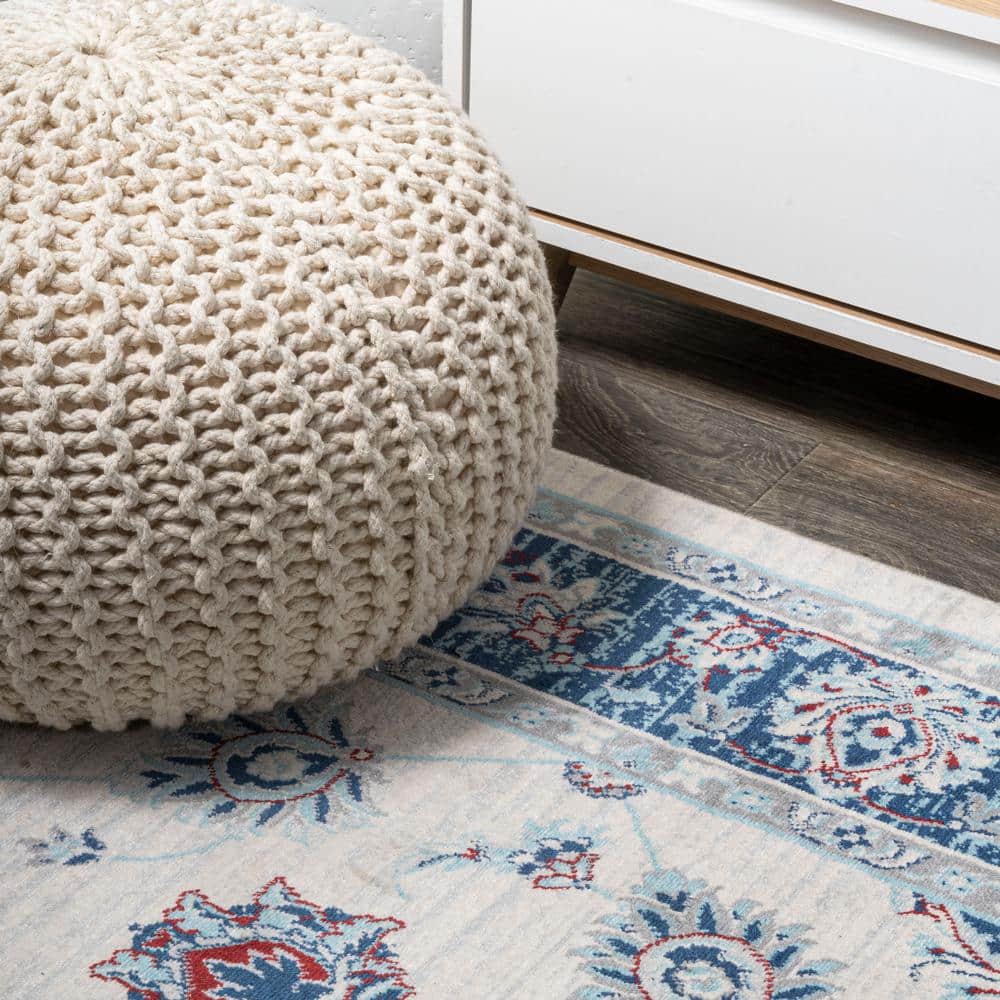 Elegant Ivory, Blue, and Red Vintage Persian-Style Runner Rug