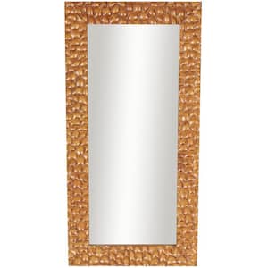24 in. W x 48 in. H Brown Wood Varnished Textured Concave Honeycomb Geometric Floor Mirror