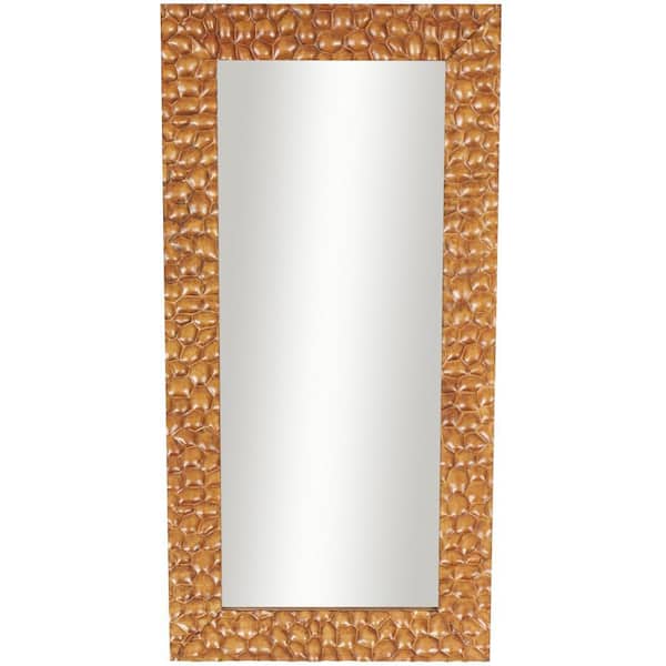 Litton Lane 24 in. W x 48 in. H Brown Wood Varnished Textured Concave Honeycomb Geometric Floor Mirror