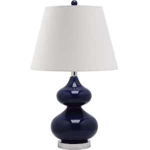 Eva 24 in. Navy Double Gourd Glass Table Lamp with Off-White Shade