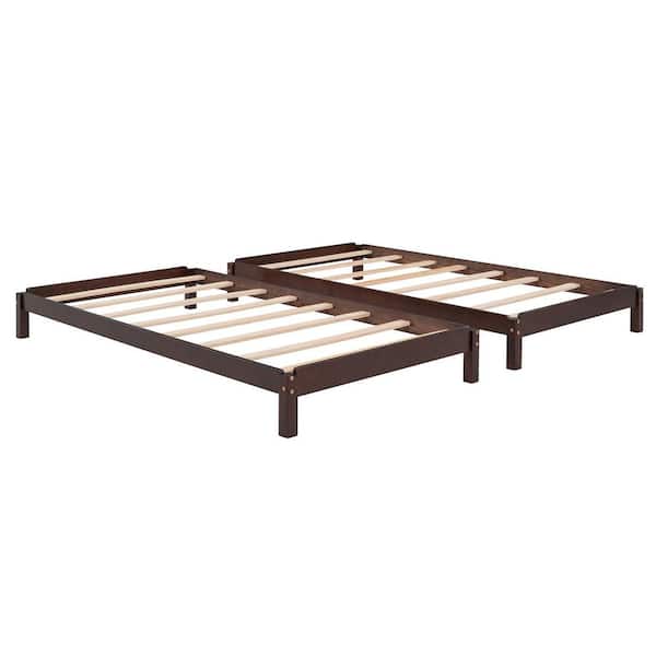 ATHMILE 78.8 in. Walnut Brown Wood Frame Twin Platform Bed