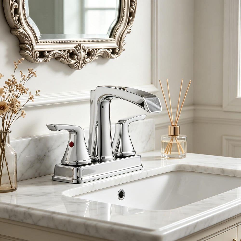 4 in. Centerset Double Handle Bathroom Sink Faucet with 360 Degree Swivel Spout and Pop Up Drain in Chrome price history on PriceWatchPro