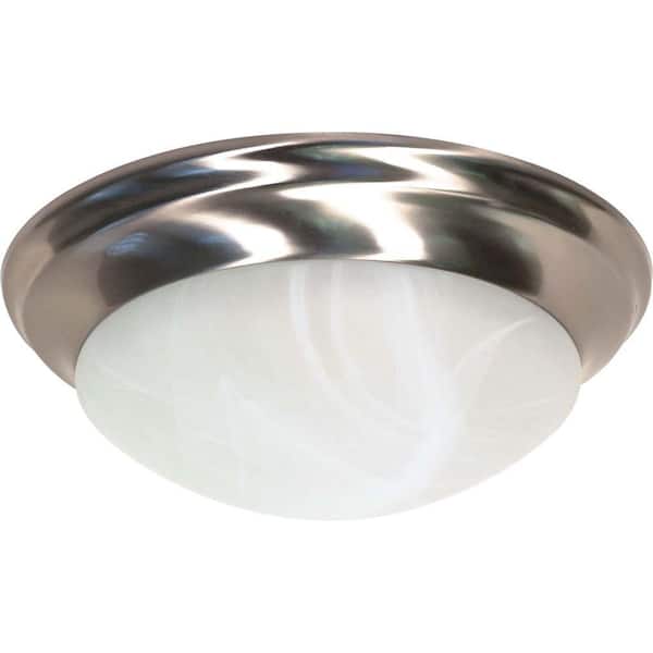 SATCO 2 Light 14 in. Flush Mount Twist and Lock with Alabaster Glass Finished in Brushed Nickel