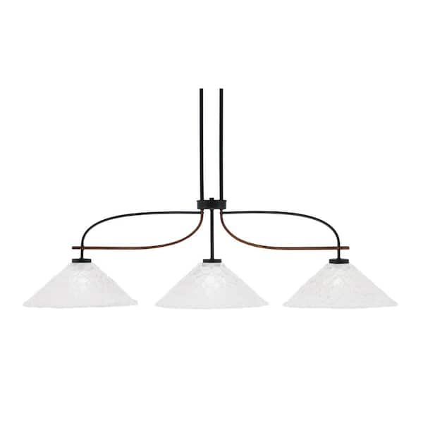 Unbranded Wensley 13.75 in. 3-Light Matte Black & Painted Wood-Look Metal  Chandelier Italian Bubble Glass Shade