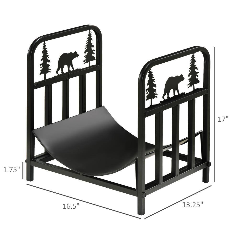 Outsunny Black Steel Bear & Tree 17" Firewood Rack