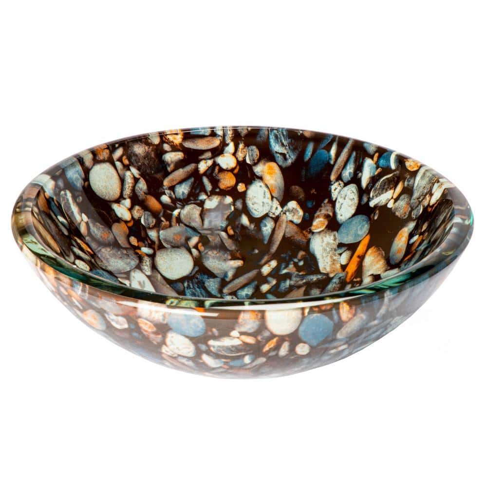 Natural Pebble Pattern Circular Glass Vessel Sink