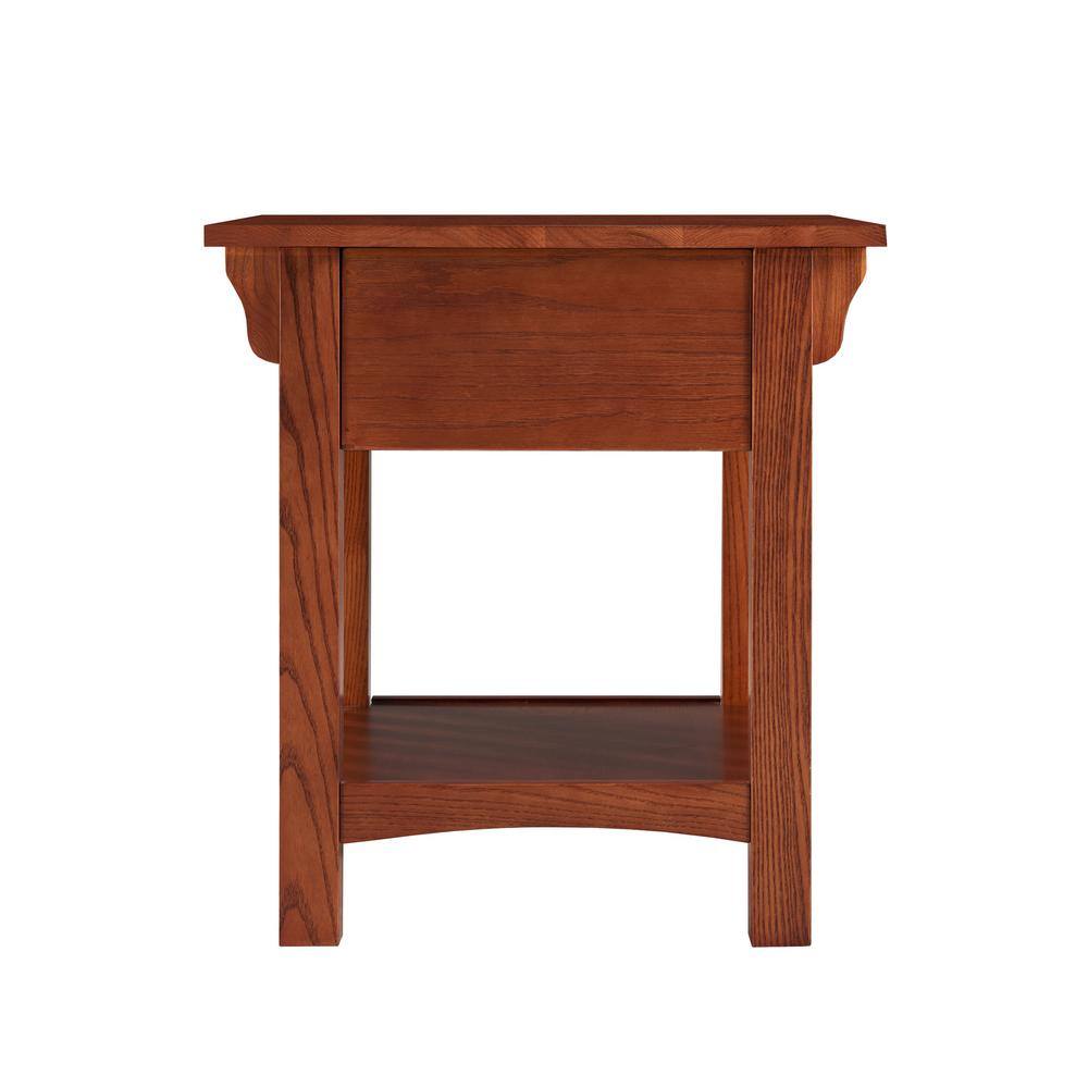 Medium Oak Wood Rectangular End Table with Storage