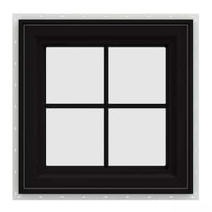 24 in. x 24 in. V-4500 Series Black FiniShield Vinyl Right-Handed Casement Window with Colonial Grids/Grilles