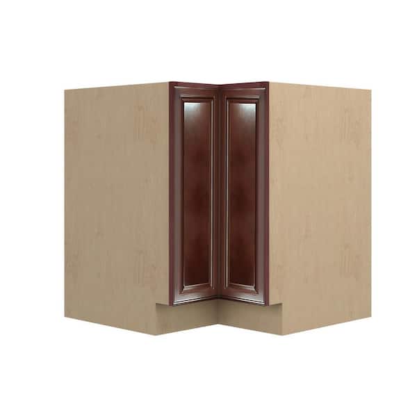 Charlotte Raised 36 in. W x 34.5 in. H x 24 in. D in Bordeaux Plywood Assembled Corner Lazy Susan Base-Left
