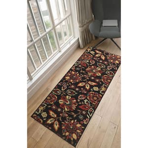 Berber Collection Floral Black 26 in. W x 24 in. L Stair Runner 4.33 sq. ft.