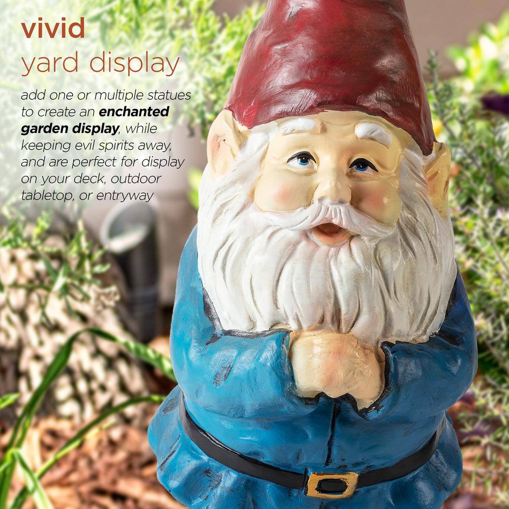 12" Colorful Polystone Bearded Garden Gnome Statue with Red Hat