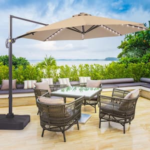11 ft. Solar LED Aluminum Cantilever Patio Umbrella with a Base/Stand, Offset Hanging 360° Rotation in Sand