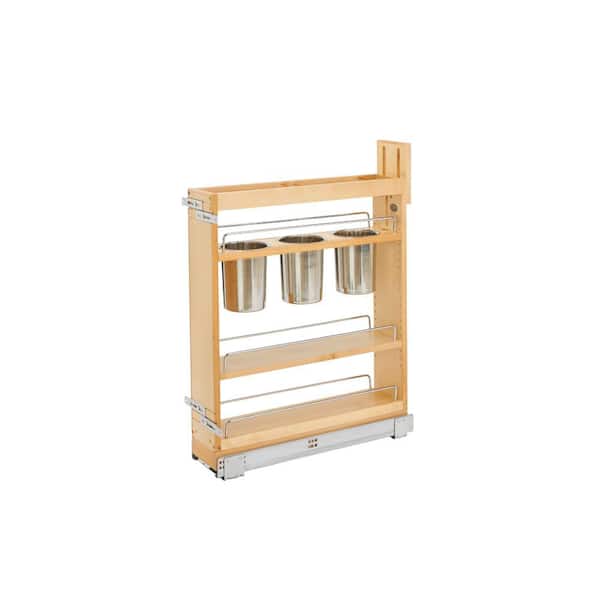 Rev-A-Shelf 25.5 in. H x 5.5 in. W x 21.625 in. D Pull-Out Wood Base Cabinet Utensil Organizer with 3 Bins and Soft-Close Slides
