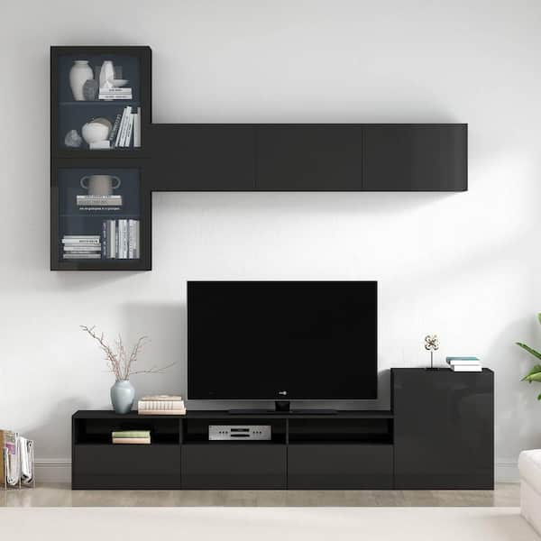 Polibi Modern Black TV Stand Fits TV's Up to 78 in. with Ample Storage Space, Wall Mounted Floating Storage Cabinets