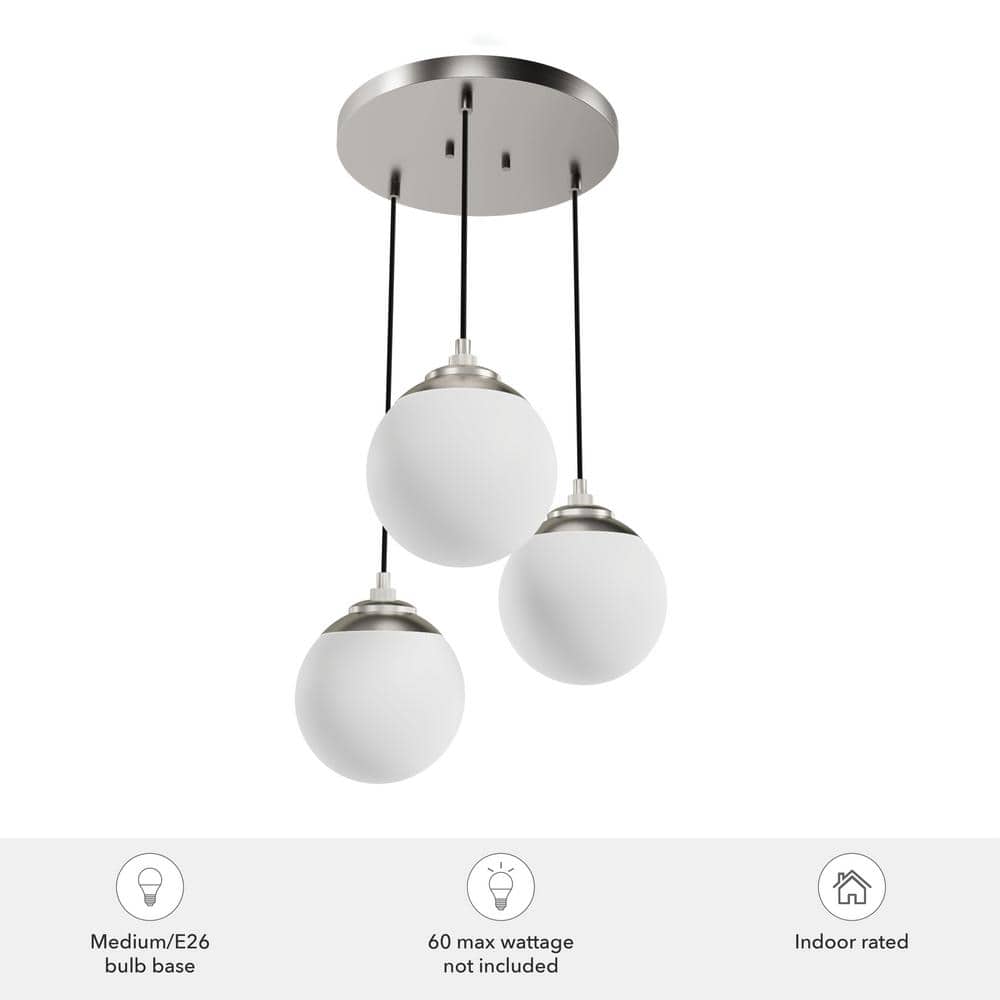 Hepburn Brushed Nickel 3-Light Globe Pendant with White Glass