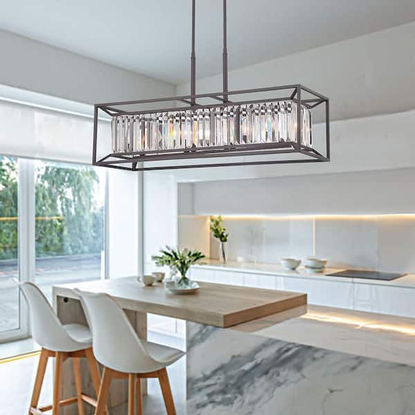 Linares 4-Light Vintage Bronze Glam Linear Chandelier for Kitchen Islands with No Bulbs Included