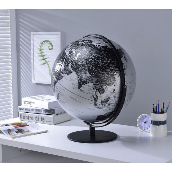 GOGEXX 20.5 in. x 18 in. Black and Silver Globe with 3D Landmasses
