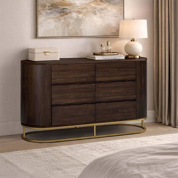 Teamson Home Seneca Walnut 6-Drawer 55 in. W Dresser Wood Bedroom Storage  Dresser with Wide Drawers for Clothes Organization THF0725WA