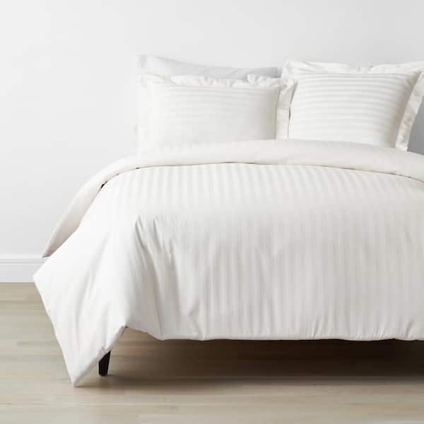 The Company Store Company Cotton Dobby Stripe Wrinkle-Free Sateen Cream King Cotton Duvet Cover