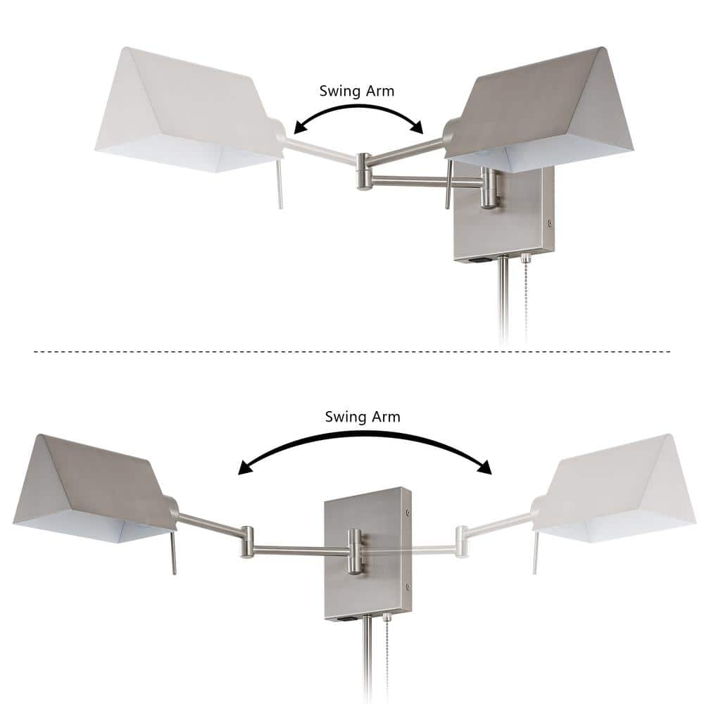 Nickel 22" Dimmable Swing Arm Wall Sconce with USB Port