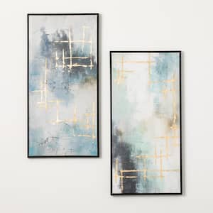 Contemporary Blue Framed Art Print 39.5 in. x 19.5 in. (Set of 2)