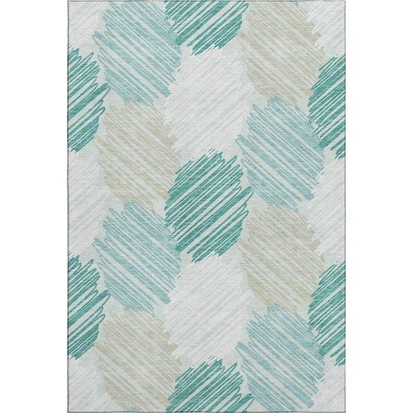 Mayfield Premium Machine Washable Abstract AMF1942 Teal 10 ft. x 14 ft. Area Rug
