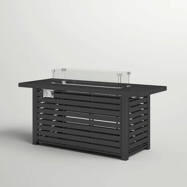 Mondawe 42 in. 50,000 BTU Steel Rectangle Outdoor Propane Gas Fire Pit Table in Black with Lid