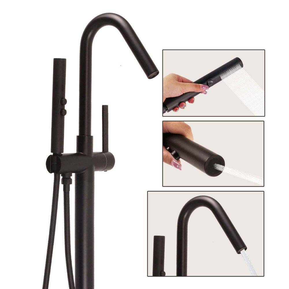 Single Handle Floor Mounted Freestanding Tub Filler with Brass 2-Function Handshower in Matte Black price history on PriceWatchPro