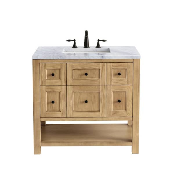 James Martin Vanities Breckenridge 36.0 in. W x 23.5 in. D x 34.2 in. H Bathroom Vanity in Light Natural Oak with Carrara Marble Marble Top