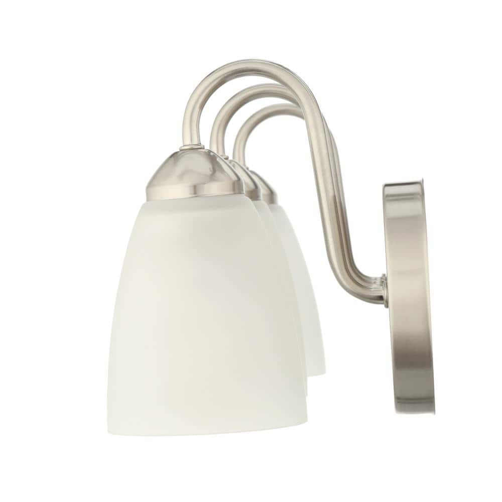 Brushed Nickel 24" 3-Light Dimmable Bath Vanity with Etched Glass Shades