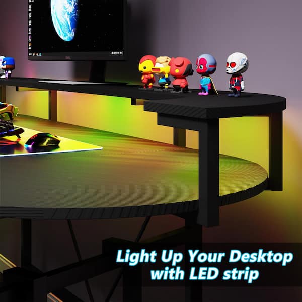 TRIBESIGNS WAY TO ORIGIN Halseey 75 in. Black Wood and Metal Computer Desk  Writing Gaming Desk with Led Strip Monitor Stand HD-XK00231-HYF - The Home  Depot