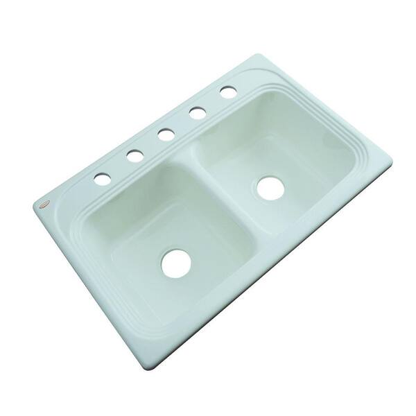 Thermocast Chesapeake Drop-In Acrylic 33 in. 5-Hole Double Basin Kitchen Sink in Seafoam Green