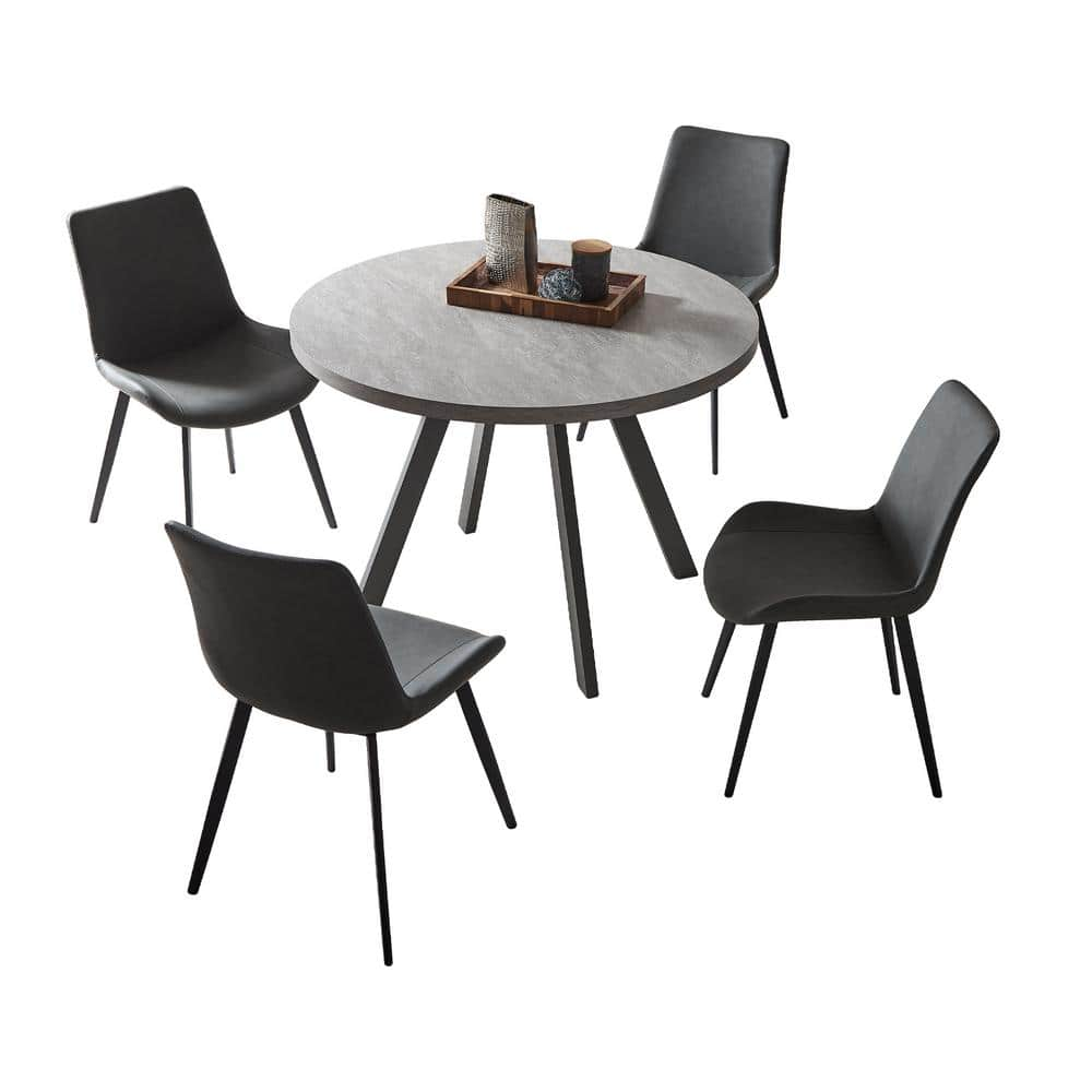 5-Piece Gray Round Dining Table Set Modern MDF Dining Table and 4 Grey Dining Chairs -  GOJANE, W9030079LWY