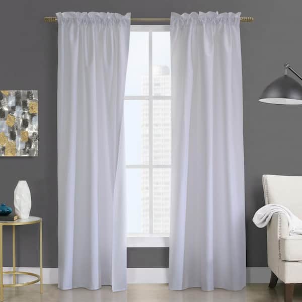 THERMALOGIC Prescott Rod Pocket White Polyester Smooth 40 in. W x 63 in. L Rod Pocket Indoor Room Darkening Curtain (Double Panels)