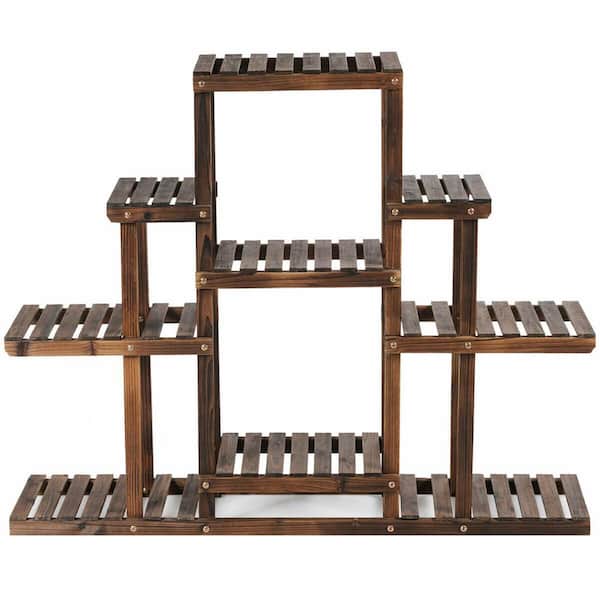 ANGELES HOME 38 in. Indoor/Outdoor Carbon Baking Wood Plant Stand (6-tiered)