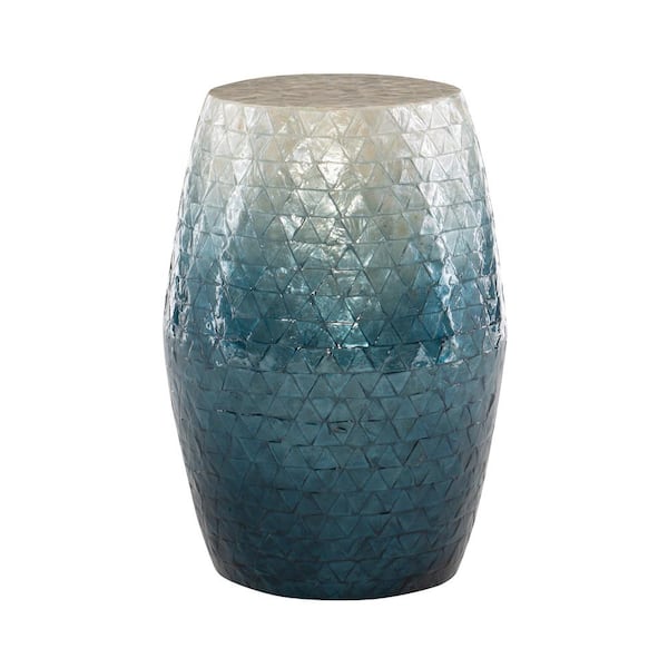 Linon Home Decor Jaynie White to Blue Ombre Capiz Shell Modern Drum Table