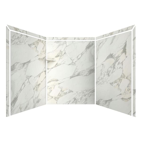 Adaptable 60 in. x 60 in. x 80 in. 9-Piece Easy Up Adhesive Alcove Shower Surround in Calcutta Gold