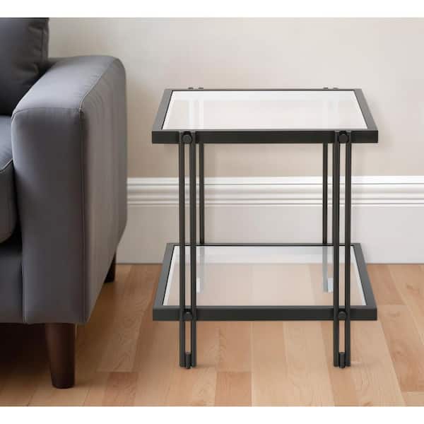 HomeRoots 20 in. Black Square Glass End Table