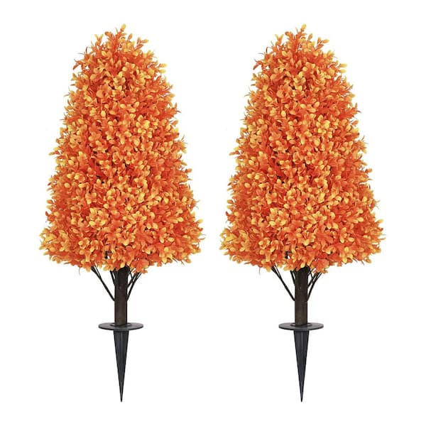 3 ft. Artificial Fake Autumn Fall Decor Boxwood Topiary Cone-Shape Tree with Ground Spike 2-Pack