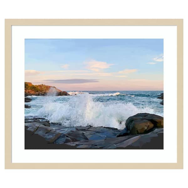Amanti Art Crashing Waves by Emily Kalina 25 in. W x 21 in. H. Wood Framed Wall Art Print Framed in Brown