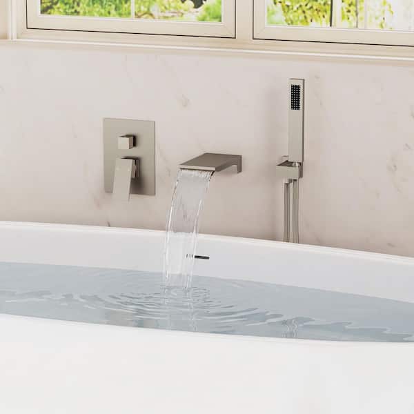 Wall Mount Tub Faucet Single Handle 2.5 GPM 2-Spray Tub and Shower Faucet in Brushed Nickel Valve Included