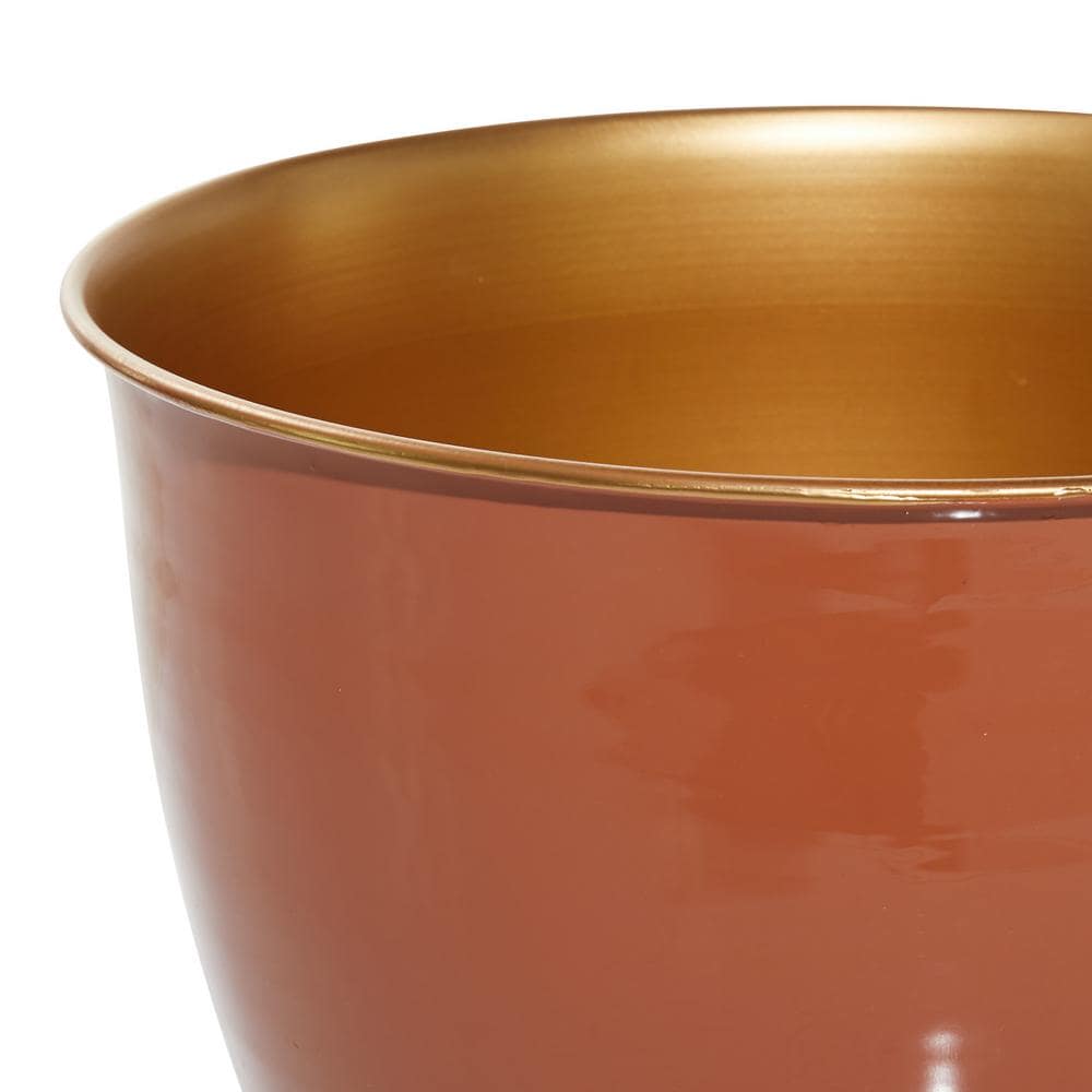 Novogratz Burnt Orange Iron Round Planters with Gold Stands, Set of 2